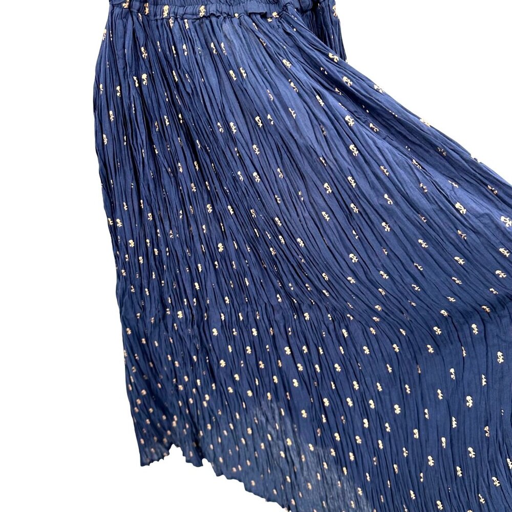 NWT Sudha Boho Navy With Gold Floral Print Maxi Skirt OS - Picture 4 of 10